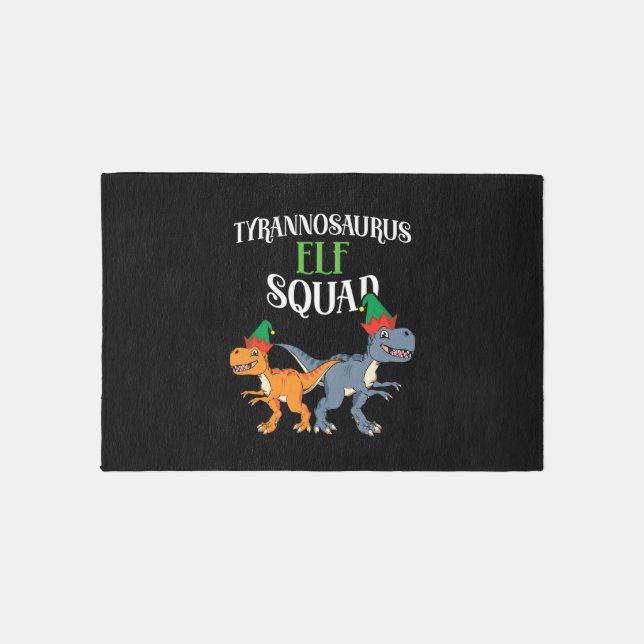 Tyrannosaurus Elf Squad Xmas T-Rex Dinosaur Christ Rug (Front)