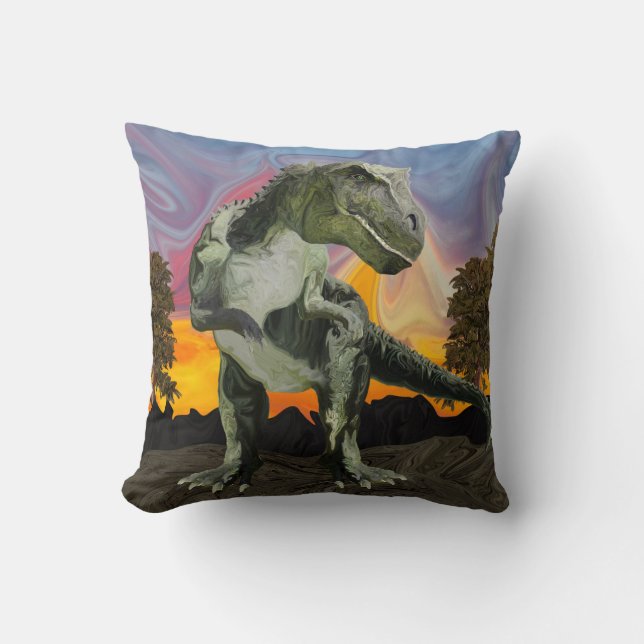 Tyrannosaurus Rex at the Twilight Hour Throw Pillow (Front)
