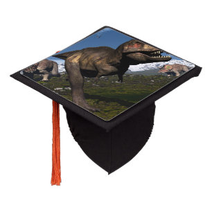 Tyrannosaurus rex attacked by triceratops dinosaur graduation cap topper