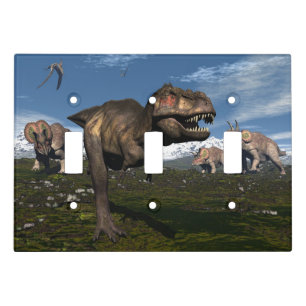 Tyrannosaurus rex attacked by triceratops dinosaur light switch cover