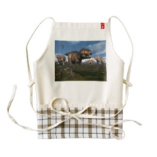 Tyrannosaurus rex attacked by triceratops dinosaur zazzle HEART apron