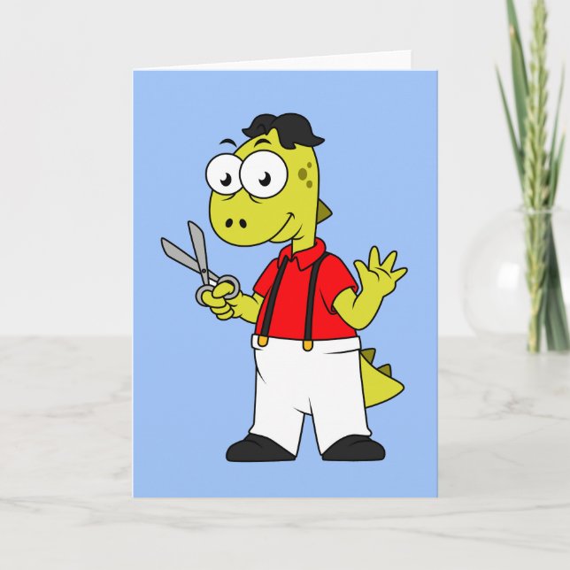 Tyrannosaurus Rex Barber With Scissors. Card (Front)
