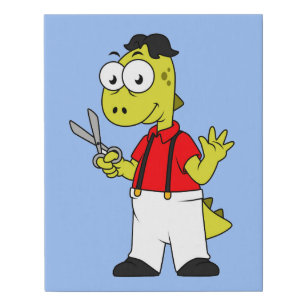 Tyrannosaurus Rex Barber With Scissors. Faux Canvas Print