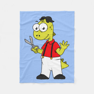 Tyrannosaurus Rex Barber With Scissors. Fleece Blanket