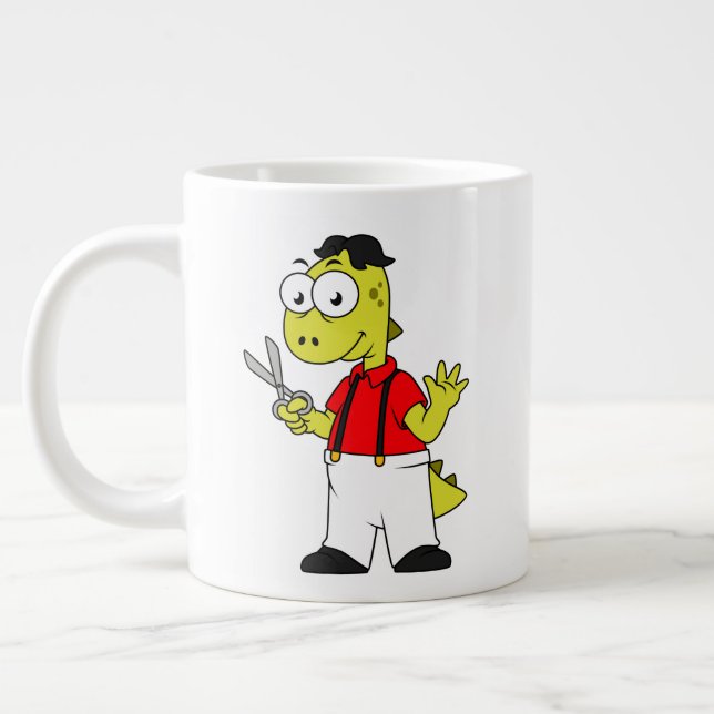 Tyrannosaurus Rex Barber With Scissors. Giant Coffee Mug (Left)