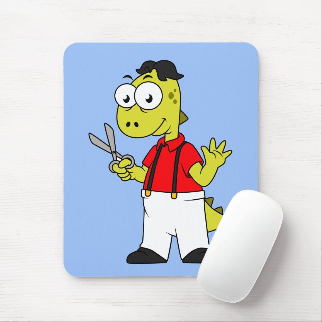 Tyrannosaurus Rex Barber With Scissors. Mouse Pad (With Mouse)