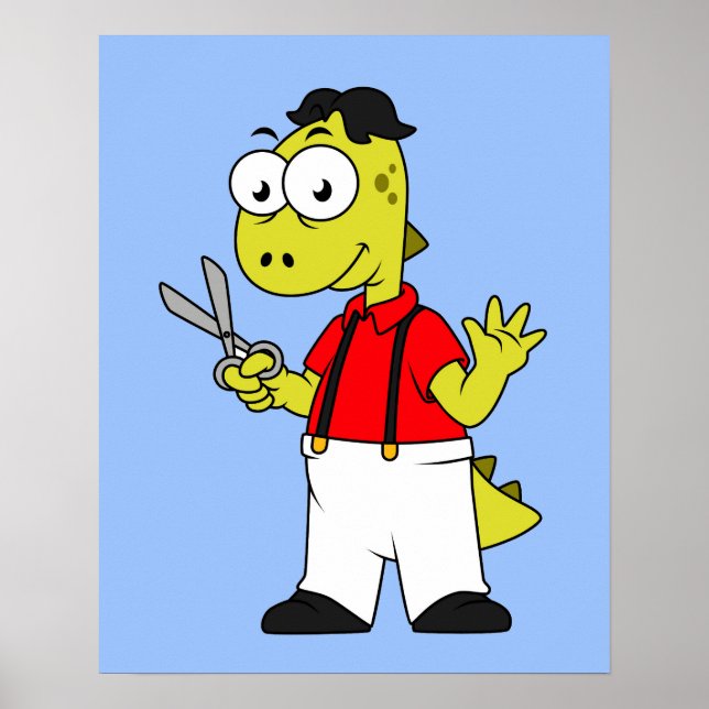 Tyrannosaurus Rex Barber With Scissors. Poster (Front)