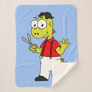 Tyrannosaurus Rex Barber With Scissors. Sherpa Blanket