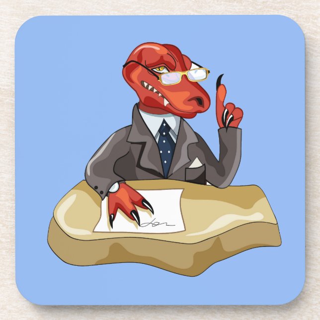 Tyrannosaurus Rex Boss Sitting At A Desk. 2 Beverage Coaster (Front)