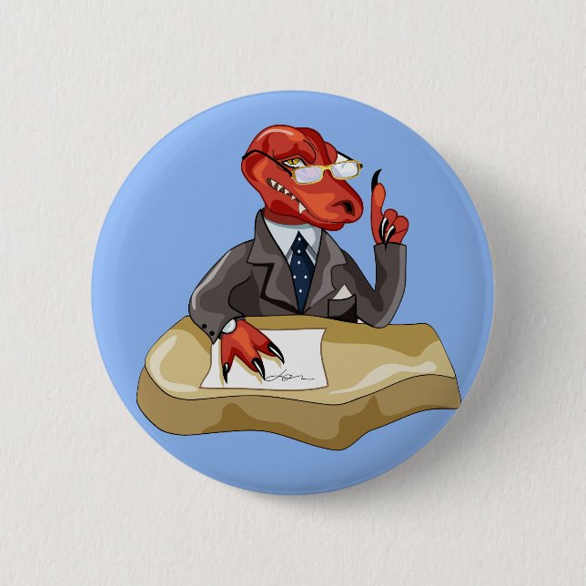 Tyrannosaurus Rex Boss Sitting At A Desk. 2 Button (Front)