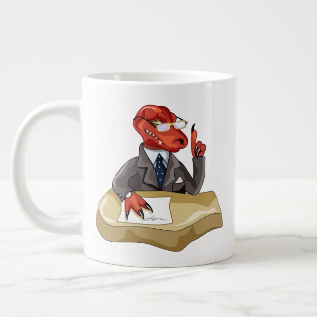 Tyrannosaurus Rex Boss Sitting At A Desk. 2 Giant Coffee Mug (Left)