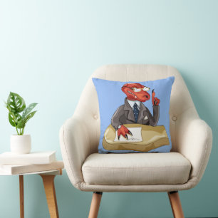 Tyrannosaurus Rex Boss Sitting At A Desk. 2 Throw Pillow