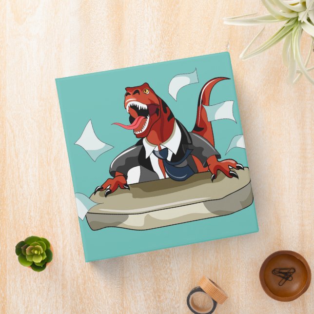 Tyrannosaurus Rex Boss Sitting At A Desk. 3 Ring Binder (In Situ)