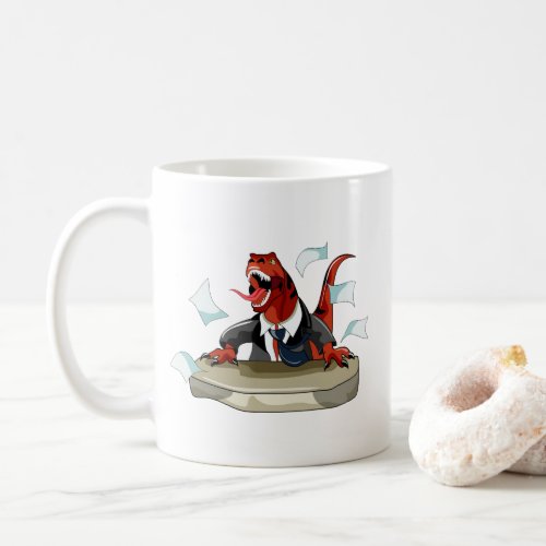 Tyrannosaurus Rex Boss Sitting At A Desk Coffee Mug