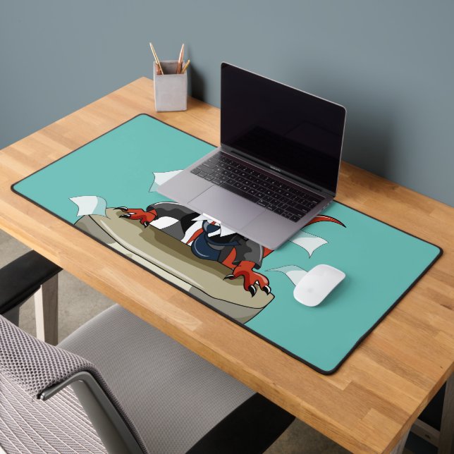 Tyrannosaurus Rex Boss Sitting At A Desk. Desk Mat (Office 2)