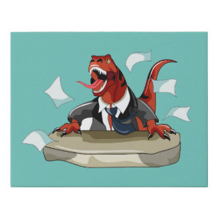 Tyrannosaurus Rex Boss Sitting At A Desk. Faux Canvas Print