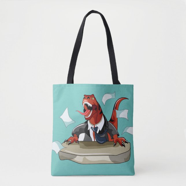 Tyrannosaurus Rex Boss Sitting At A Desk. Tote Bag (Front)