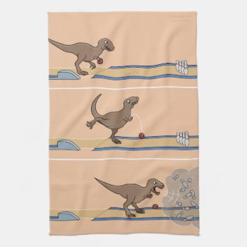 Tyrannosaurus Rex Bowling Kitchen Towel by Thingsesque at Zazzle
