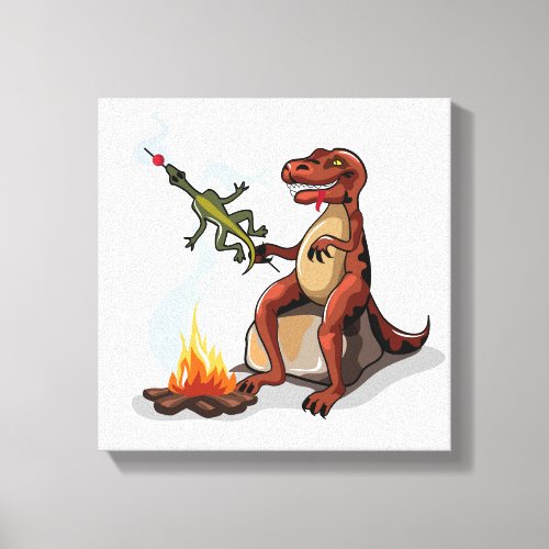 Tyrannosaurus Rex Cooking Food Over A Campfire Canvas Print