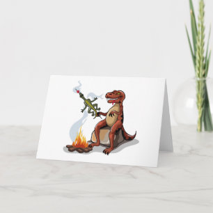 Tyrannosaurus Rex Cooking Food Over A Campfire. Card