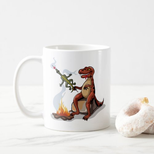 Tyrannosaurus Rex Cooking Food Over A Campfire Coffee Mug