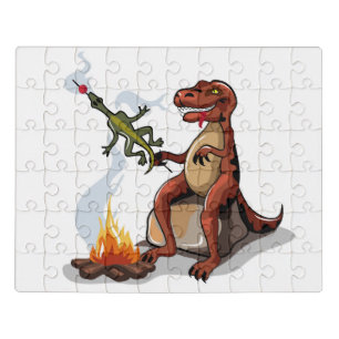 Tyrannosaurus Rex Cooking Food Over A Campfire. Jigsaw Puzzle
