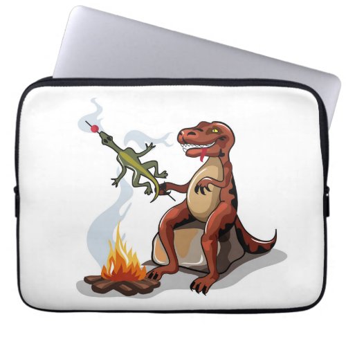 Tyrannosaurus Rex Cooking Food Over A Campfire Laptop Sleeve