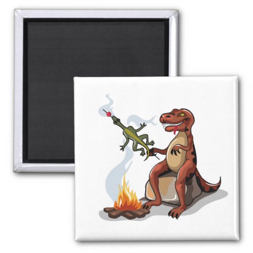 Tyrannosaurus Rex Cooking Food Over A Campfire Magnet
