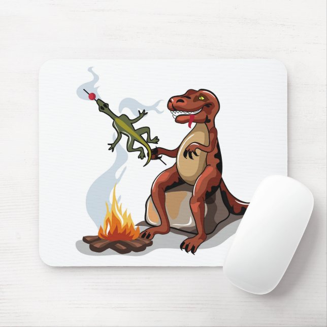 Tyrannosaurus Rex Cooking Food Over A Campfire. Mouse Pad (With Mouse)