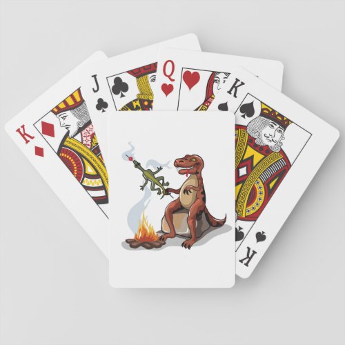 Tyrannosaurus Rex Cooking Food Over A Campfire Playing Cards