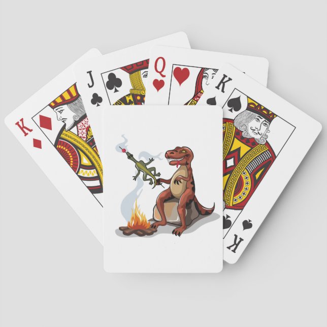 Tyrannosaurus Rex Cooking Food Over A Campfire. Poker Cards (Back)