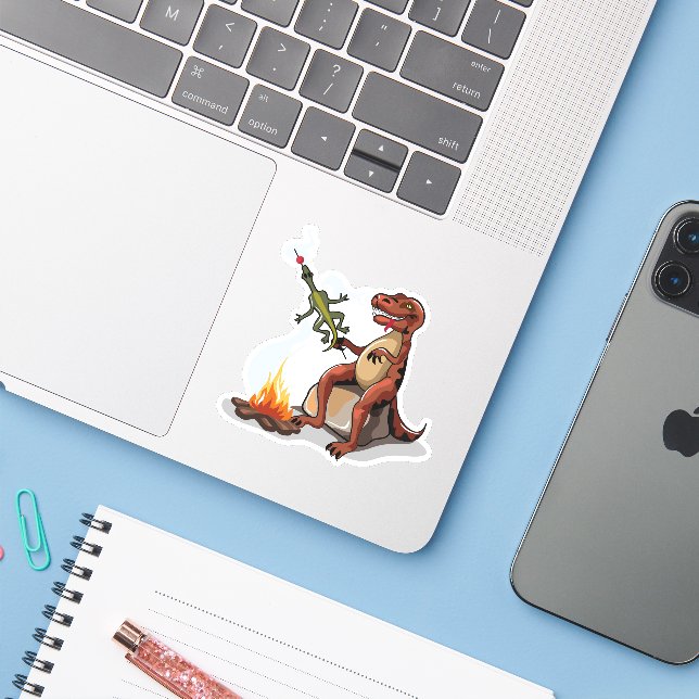 Tyrannosaurus Rex Cooking Food Over A Campfire. Sticker (Laptop w/ iPhone)