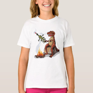 Tyrannosaurus Rex Cooking Food Over A Campfire. T-Shirt