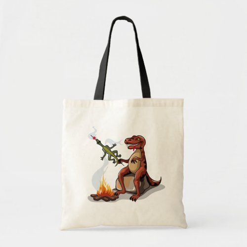 Tyrannosaurus Rex Cooking Food Over A Campfire Tote Bag
