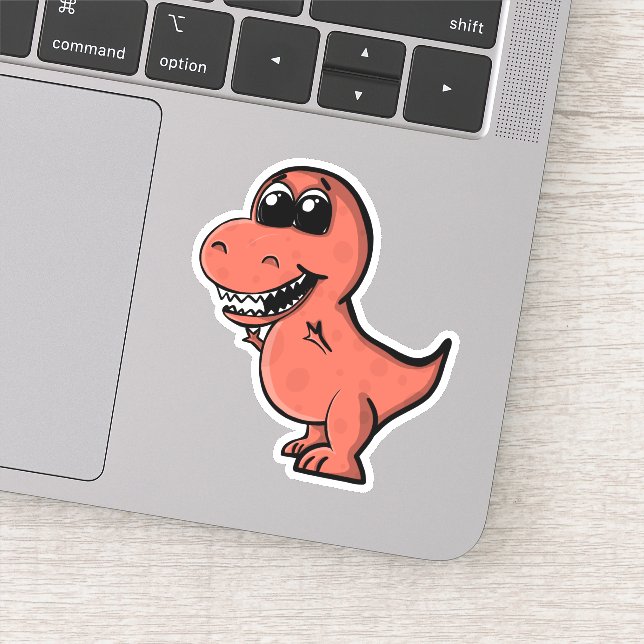 Tyrannosaurus Rex Cute Illustrated Red Dinosaur Sticker (Detail)