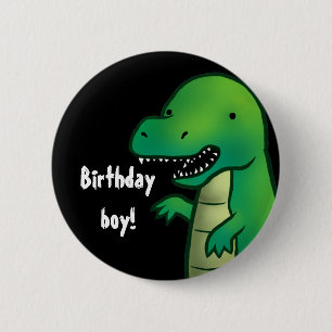 Tyrannosaurus Rex Dinosaur cartoon birthday badge Pinback Button