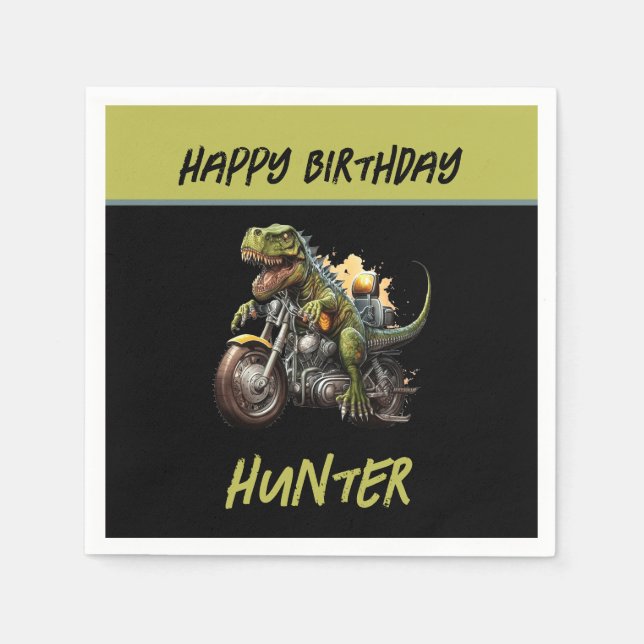 Tyrannosaurus Rex Dinosaur Motorcycle Birthday Napkins (Front)