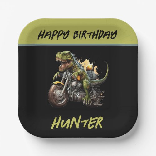 Tyrannosaurus Rex Dinosaur Motorcycle Birthday Paper Plates