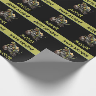 Tyrannosaurus Rex Dinosaur Motorcycle Birthday Wrapping Paper