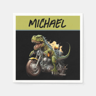 Tyrannosaurus Rex Dinosaur Riding a Motorcycle Napkins
