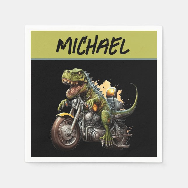 Tyrannosaurus Rex Dinosaur Riding a Motorcycle Napkins (Front)