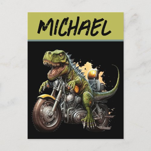 Tyrannosaurus Rex Dinosaur Riding a Motorcycle Postcard
