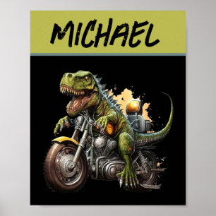 Tyrannosaurus Rex Dinosaur Riding a Motorcycle Poster
