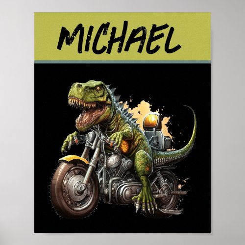 Tyrannosaurus Rex Dinosaur Riding a Motorcycle Poster