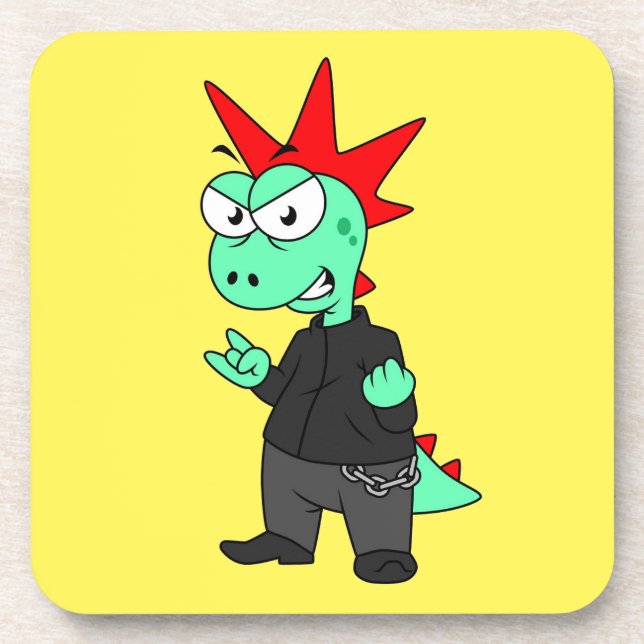 Tyrannosaurus Rex Dressed As A Punk. Beverage Coaster (Front)