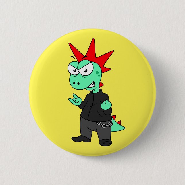 Tyrannosaurus Rex Dressed As A Punk. Button (Front)