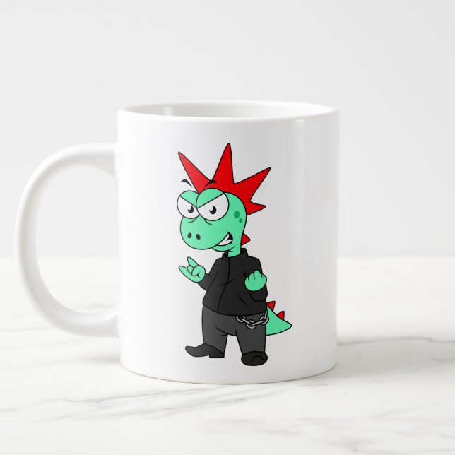 Tyrannosaurus Rex Dressed As A Punk. Giant Coffee Mug (Left)