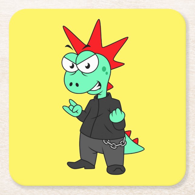 Tyrannosaurus Rex Dressed As A Punk. Square Paper Coaster (Front)