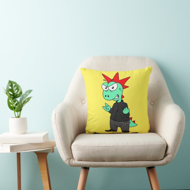Tyrannosaurus Rex Dressed As A Punk. Throw Pillow (Chair)