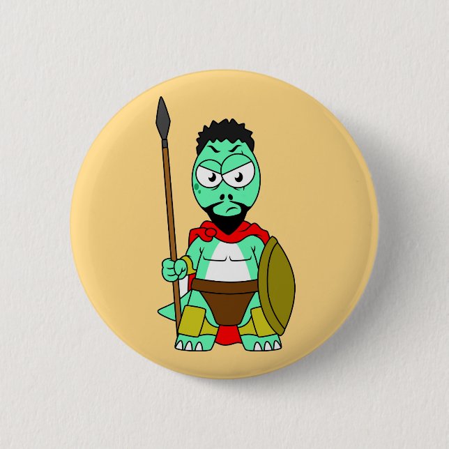 Tyrannosaurus Rex Dressed As Leonidas. Button (Front)